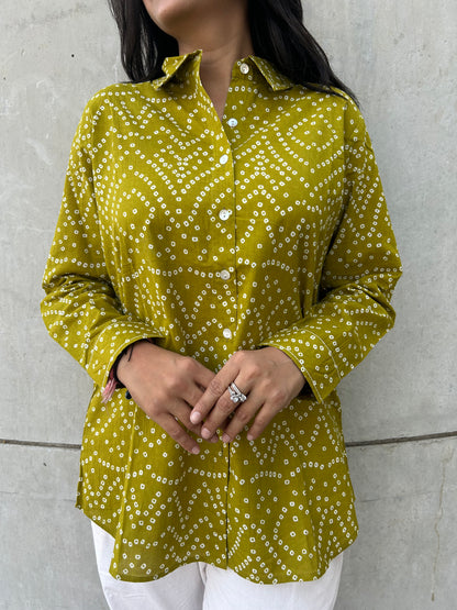 RIVA Heritage Mustard Bandhani Cotton Shirt