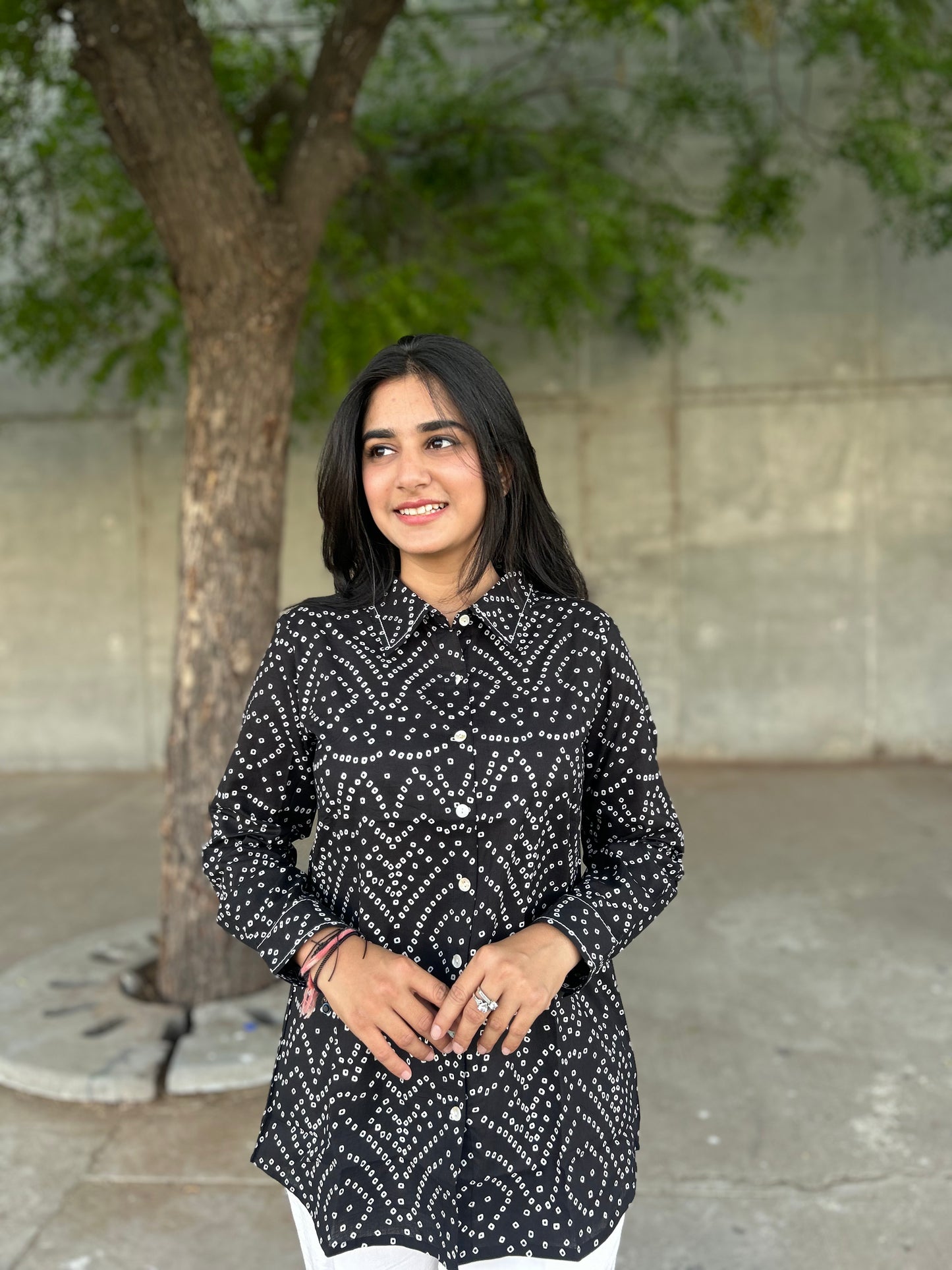 RIVA Classic Black Bandhani Cotton Shirt
