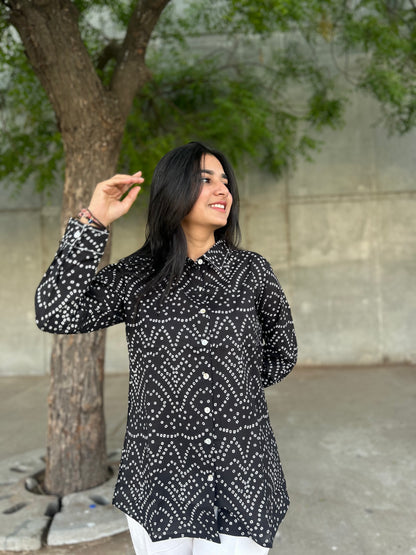RIVA Classic Black Bandhani Cotton Shirt