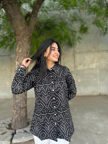 RIVA Classic Black Bandhani Cotton Shirt