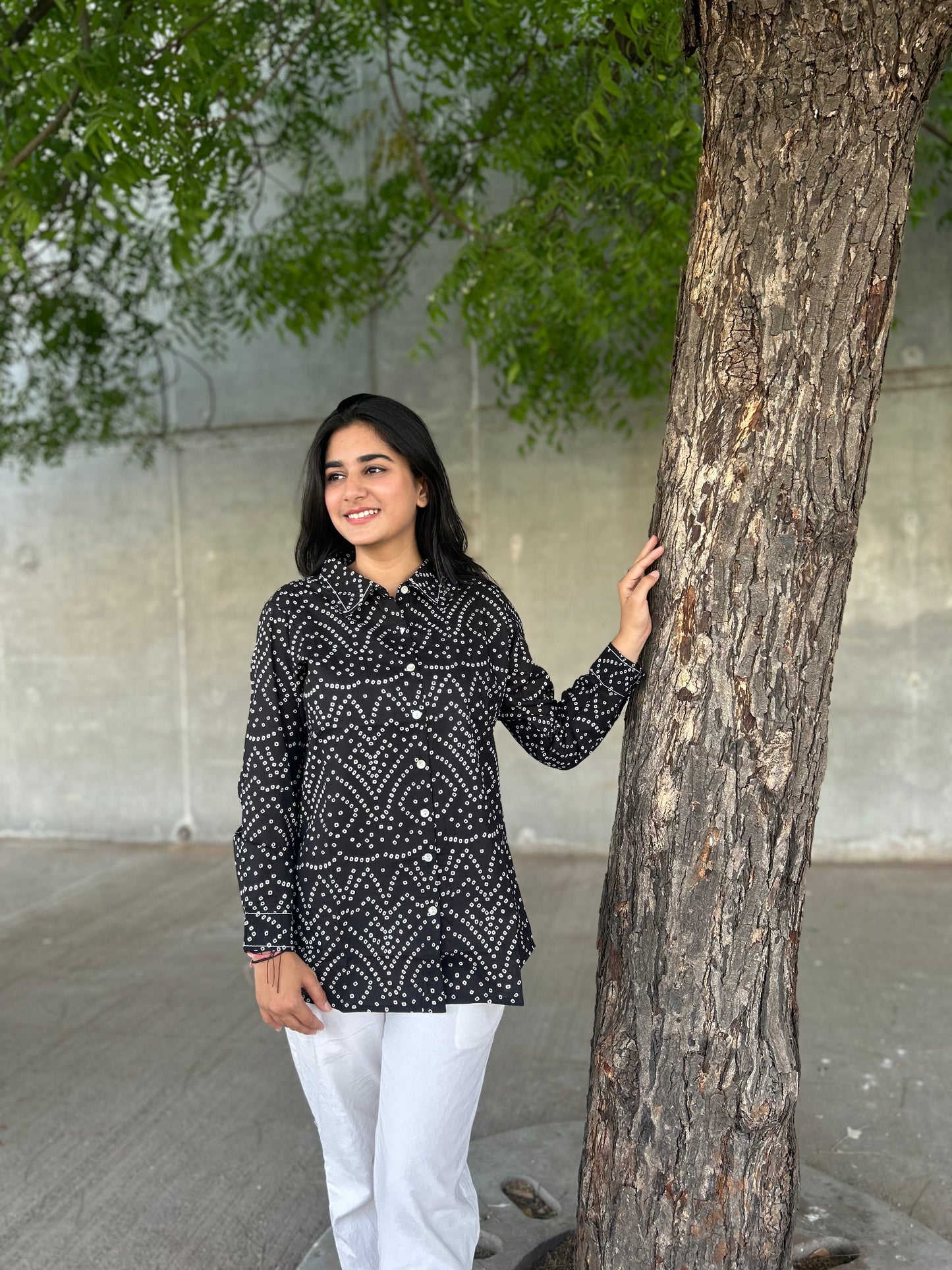 RIVA Classic Black Bandhani Cotton Shirt