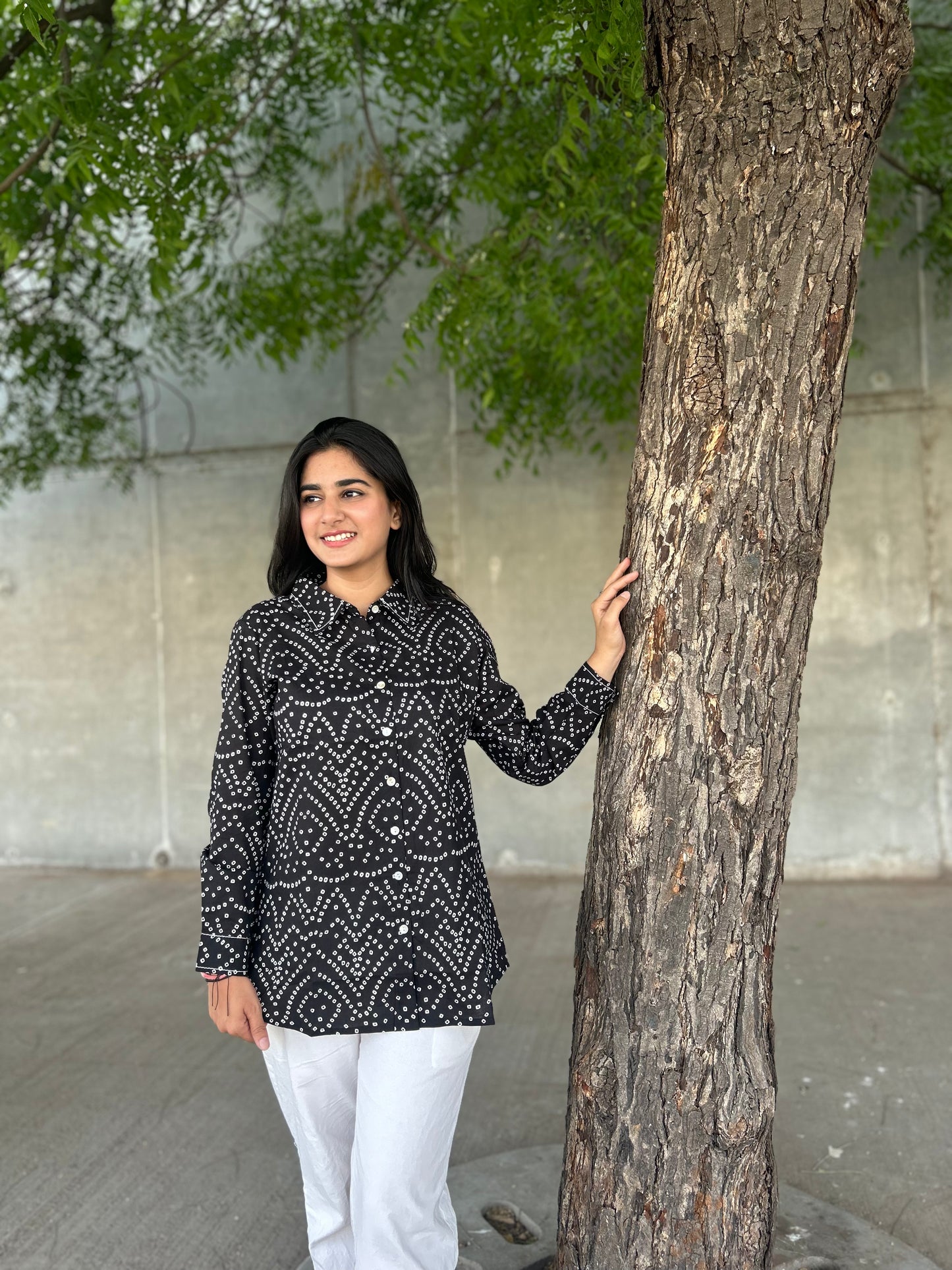 RIVA Classic Black Bandhani Cotton Shirt