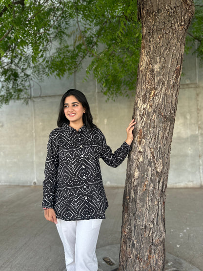 RIVA Classic Black Bandhani Cotton Shirt