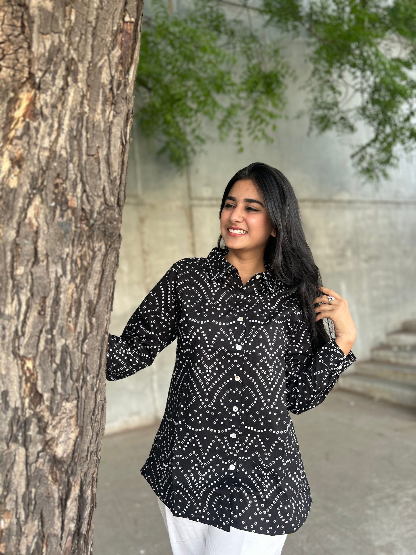 RIVA Classic Black Bandhani Cotton Shirt