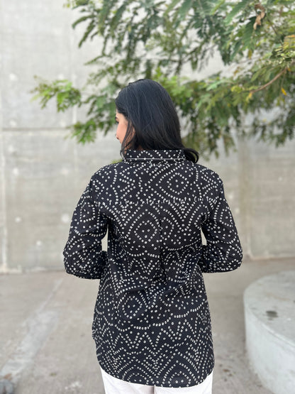 RIVA Classic Black Bandhani Cotton Shirt