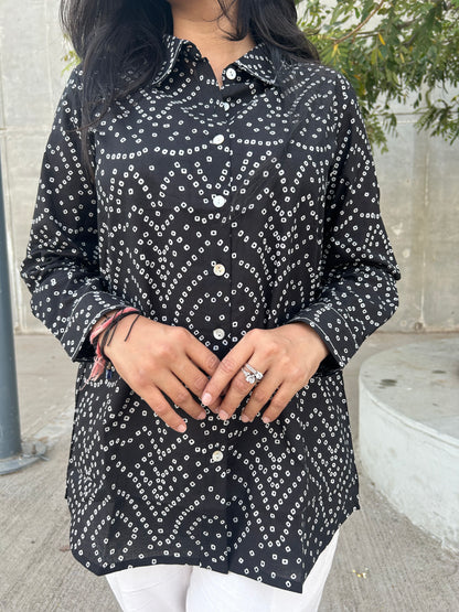 RIVA Classic Black Bandhani Cotton Shirt