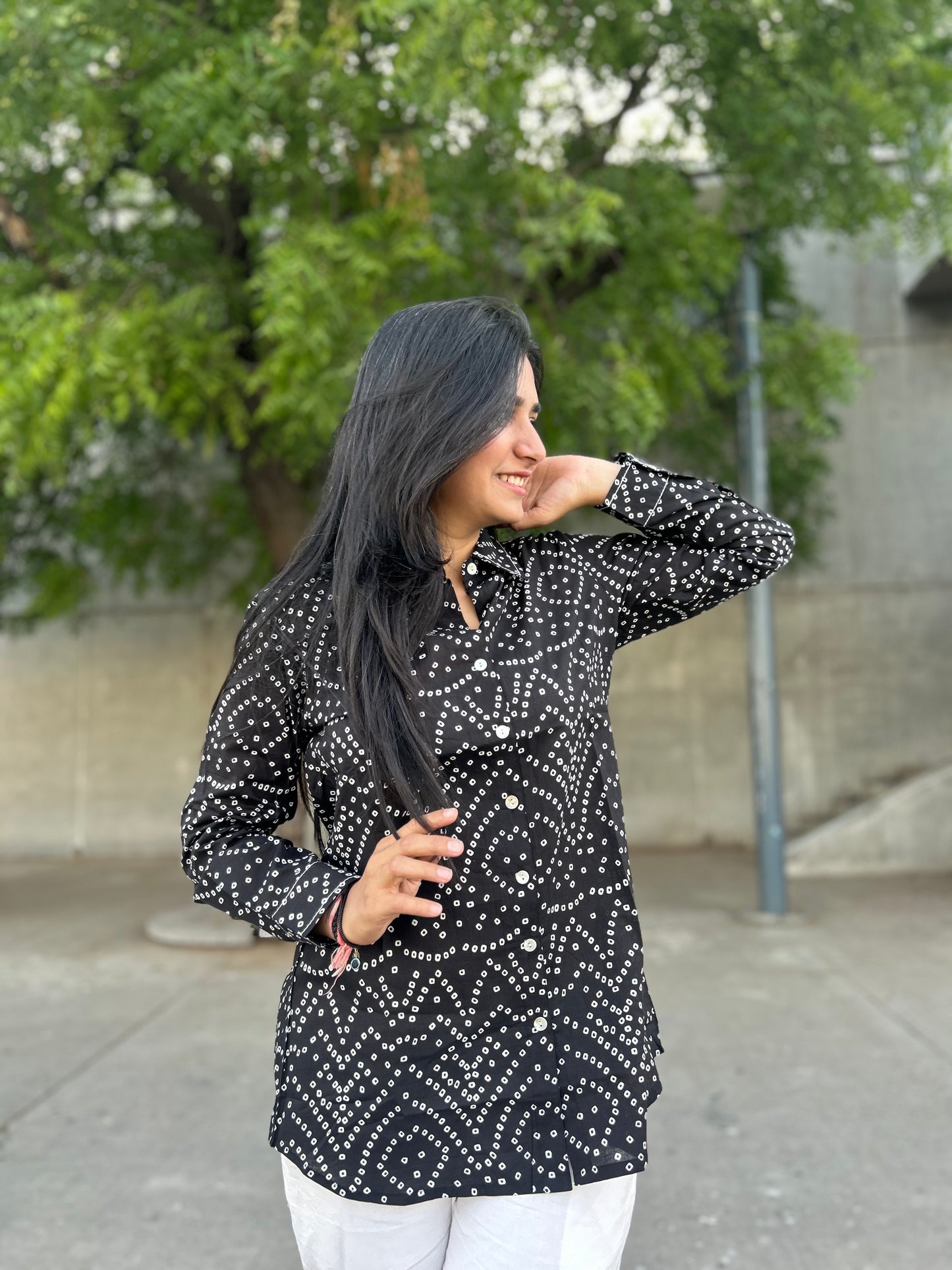 RIVA Classic Black Bandhani Cotton Shirt