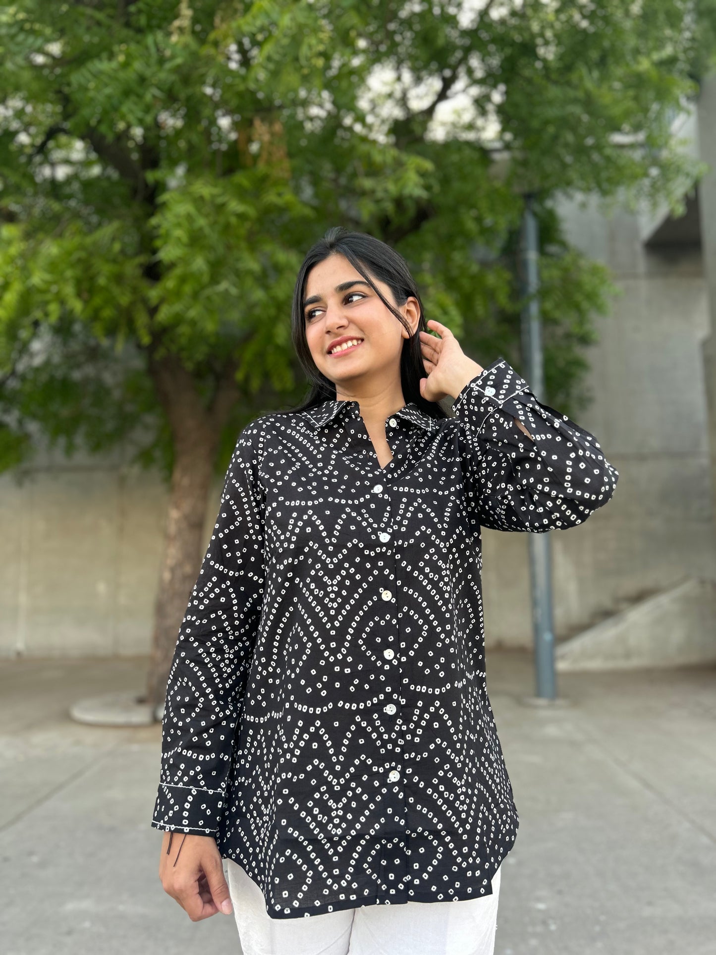 RIVA Classic Black Bandhani Cotton Shirt