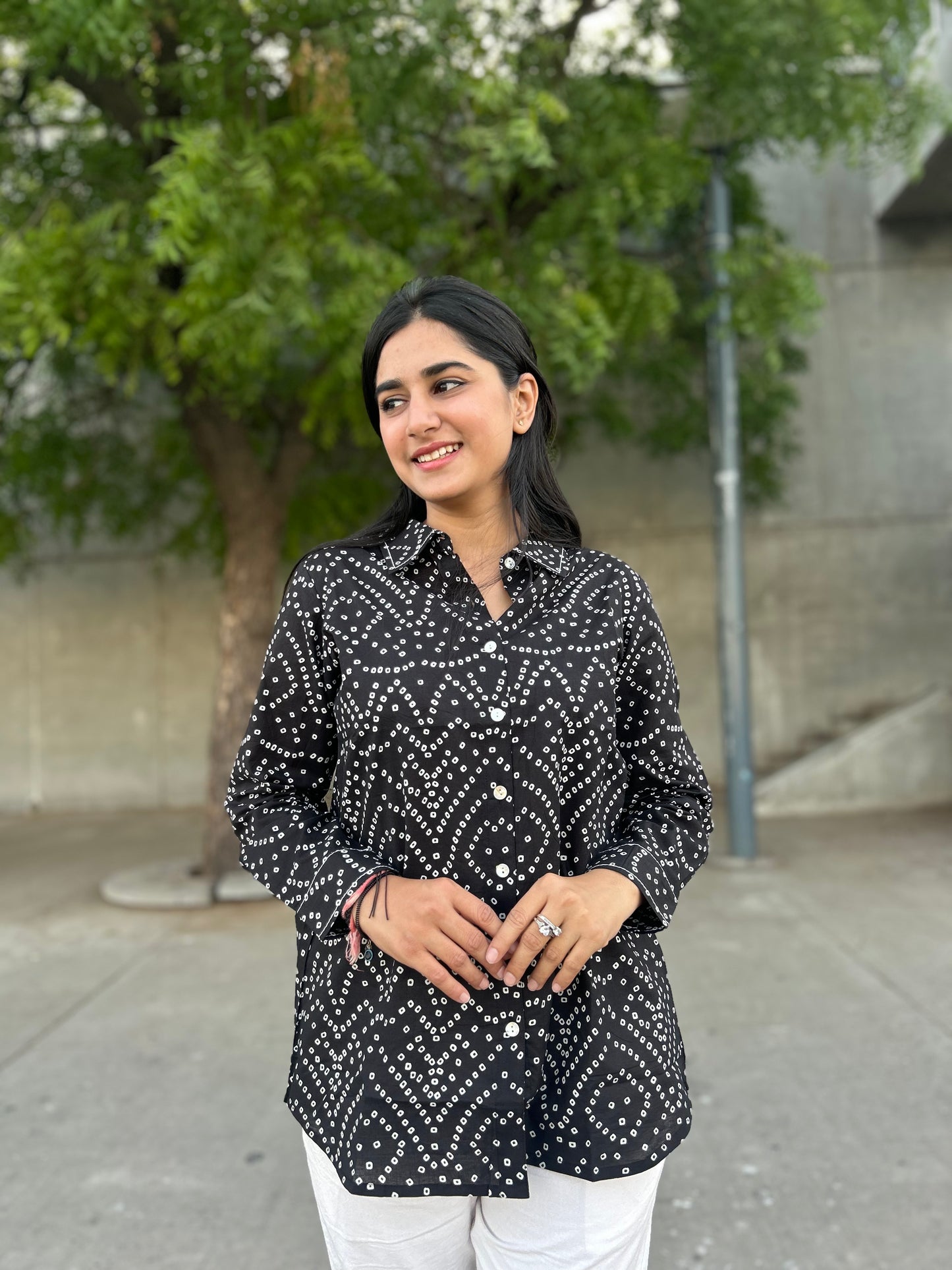 RIVA Classic Black Bandhani Cotton Shirt