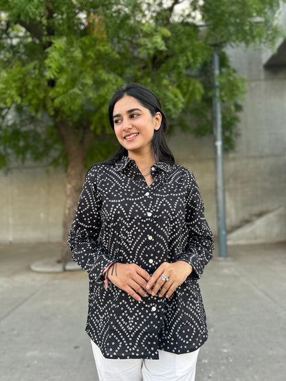 RIVA Classic Black Bandhani Cotton Shirt