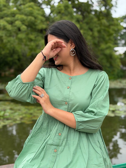AURA Mint Green Solid Cotton Short Top