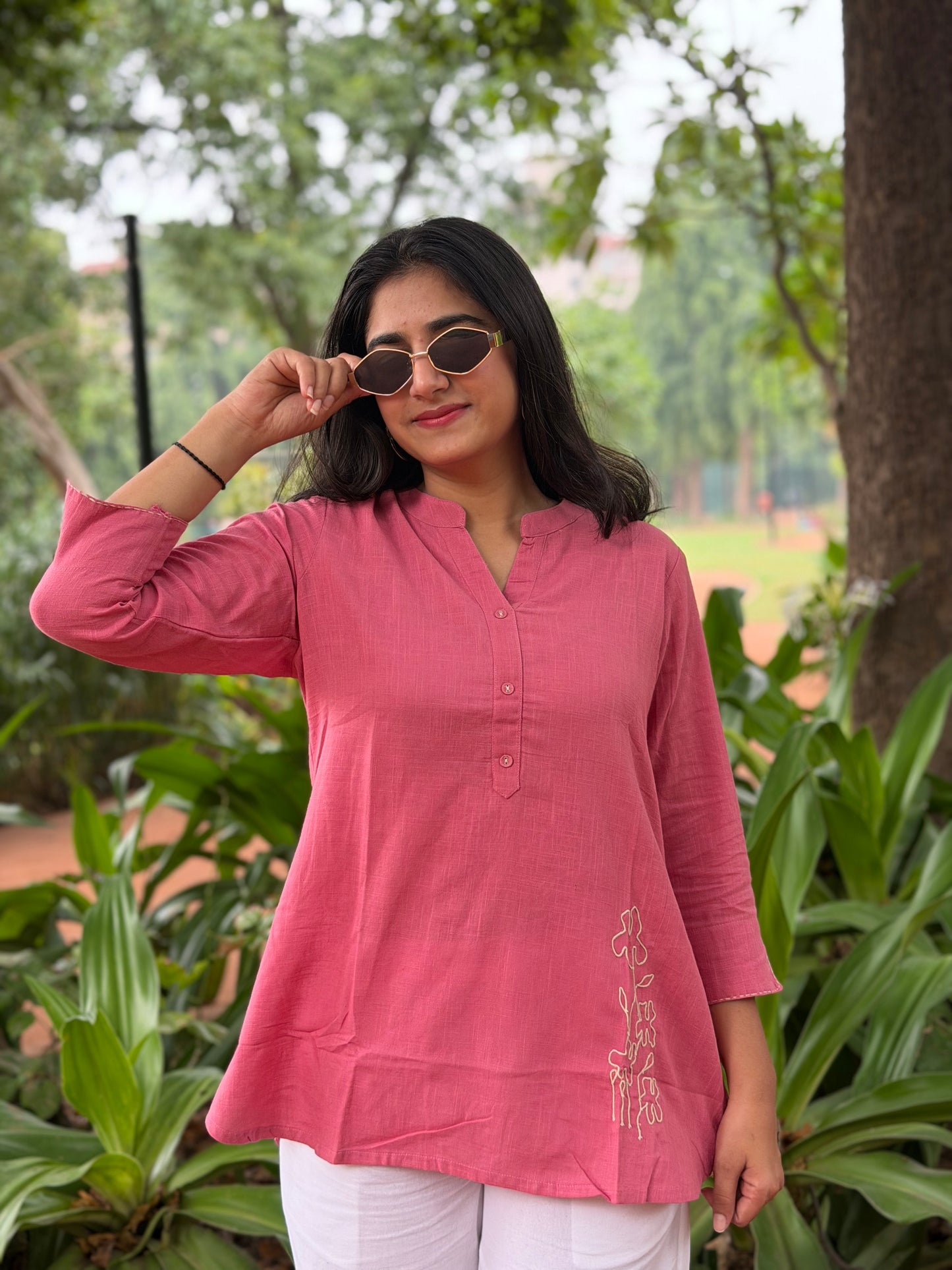 ELINA Dusty Plum Embroidered Cotton Short Top