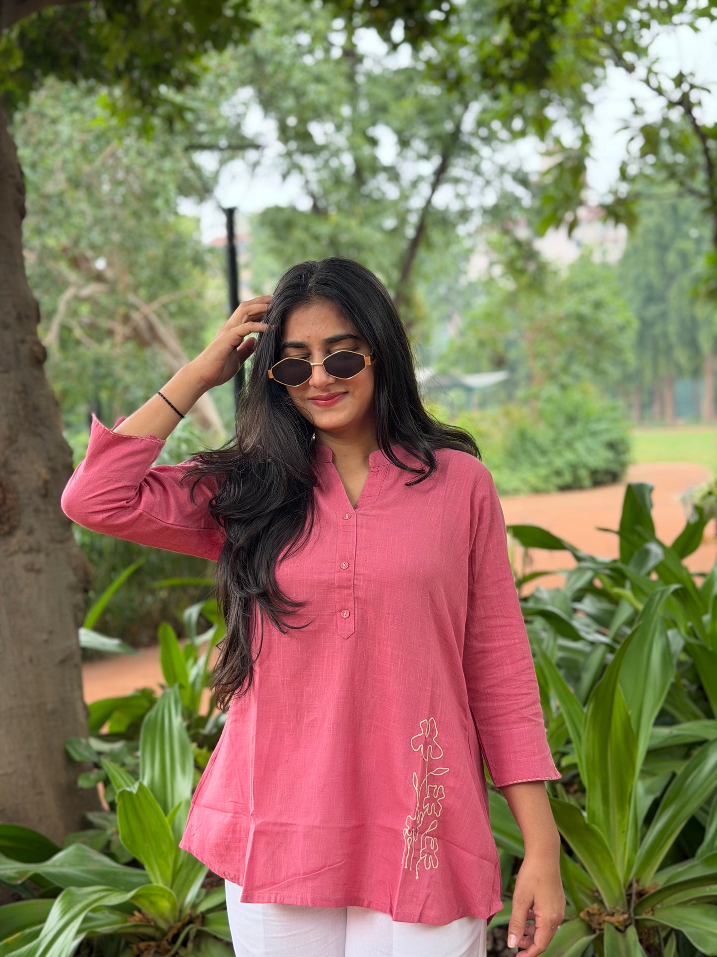 ELINA Dusty Plum Embroidered Cotton Short Top