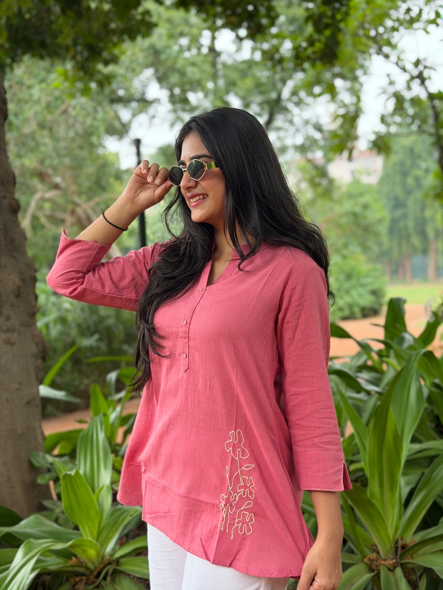 ELINA Dusty Plum Embroidered Cotton Short Top