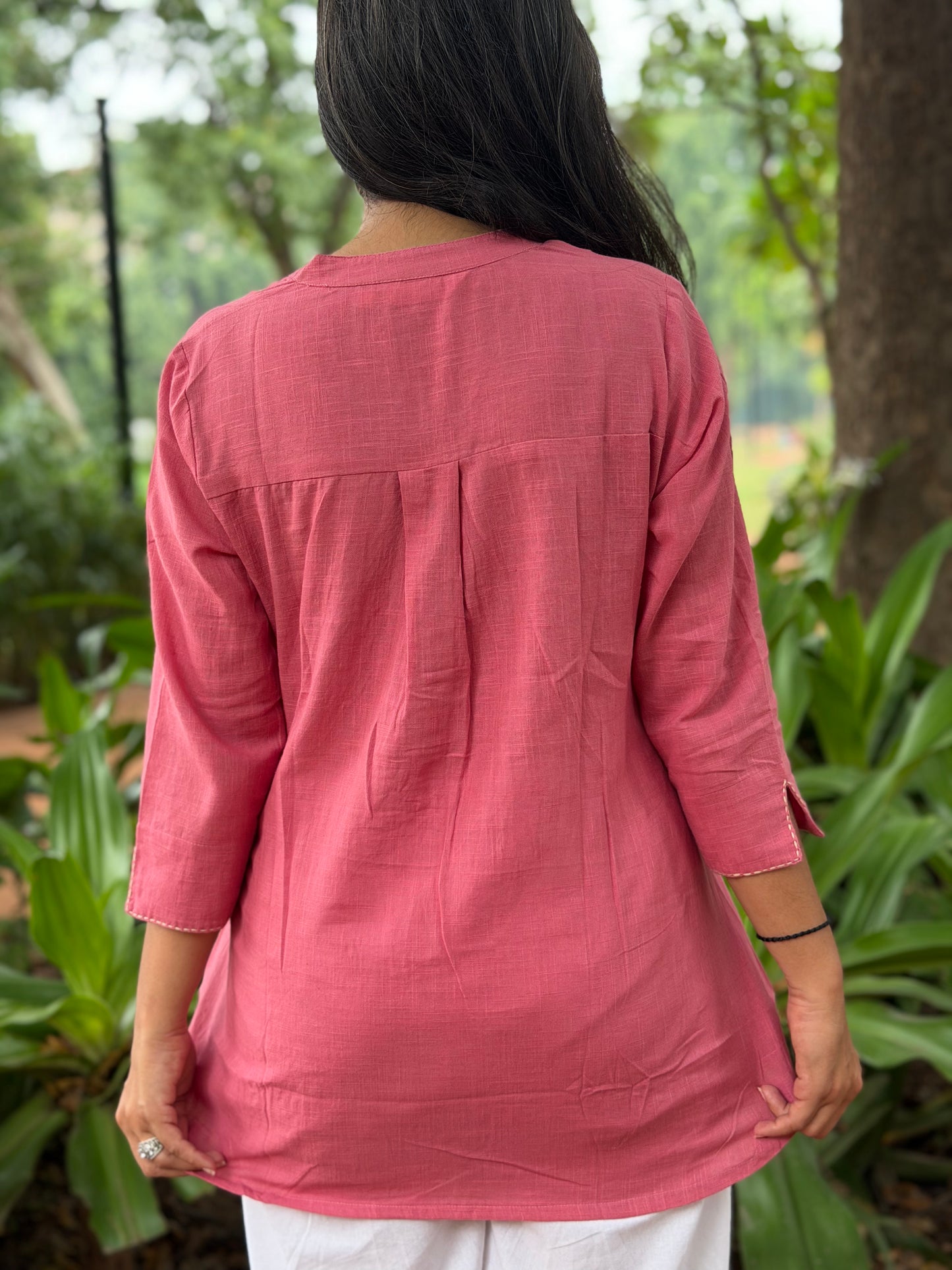 ELINA Dusty Plum Embroidered Cotton Short Top