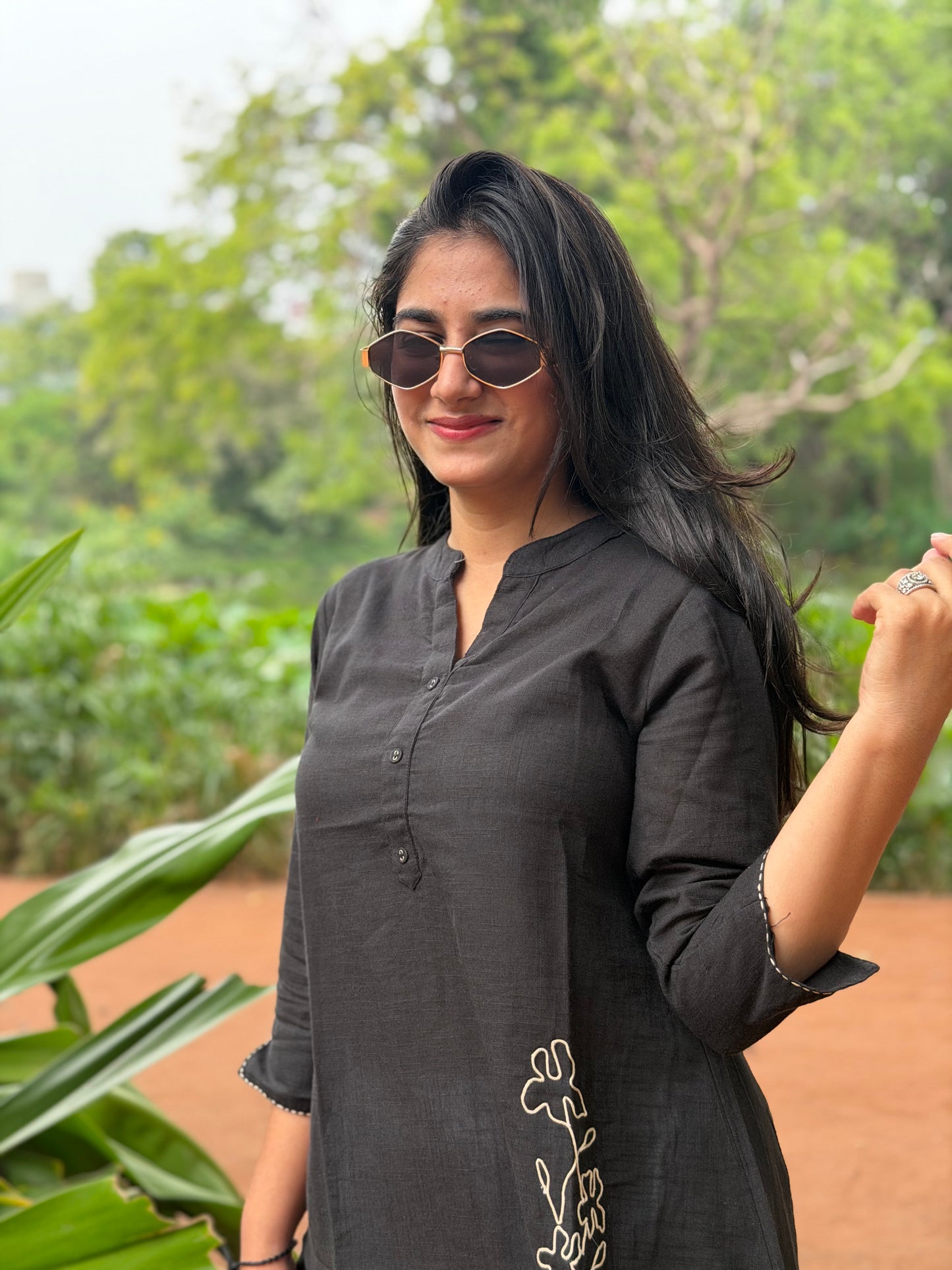 ELINA Black Embroidered Cotton Short Top