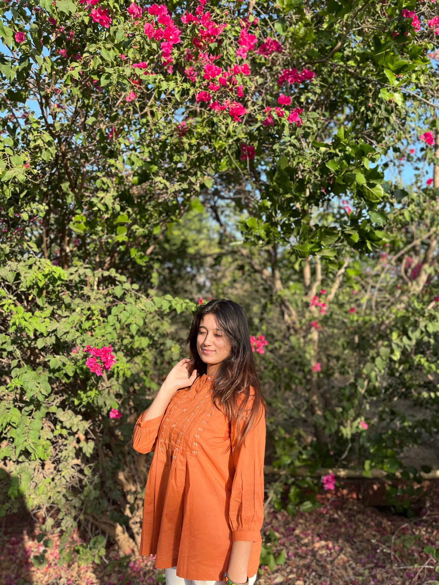 LIVAE Rust Handwork Cotton Short Top
