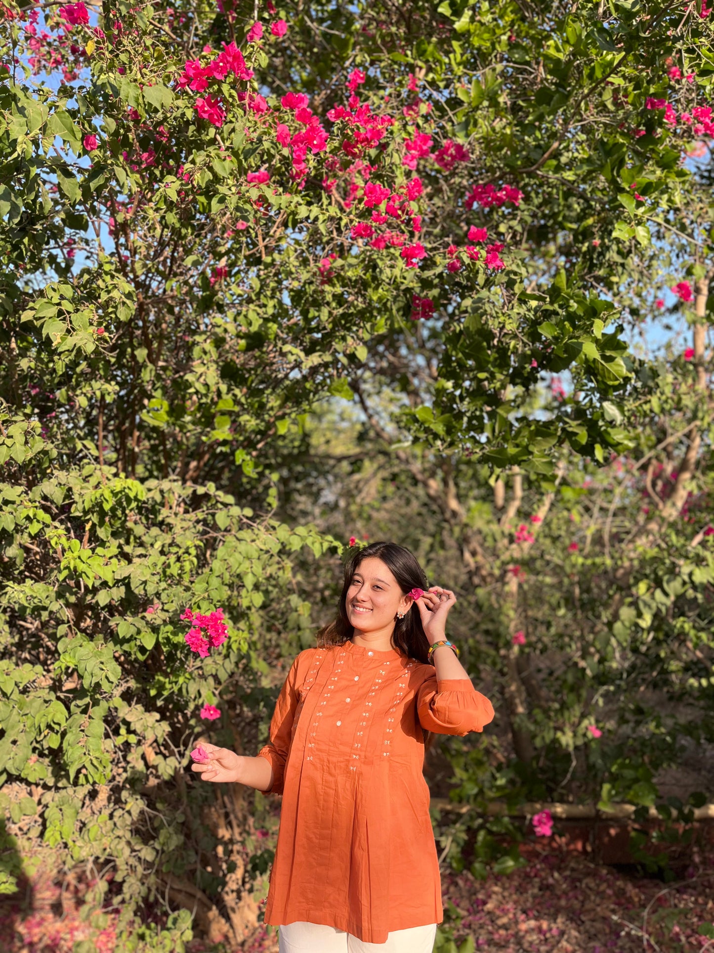 LIVAE Rust Handwork Cotton Short Top