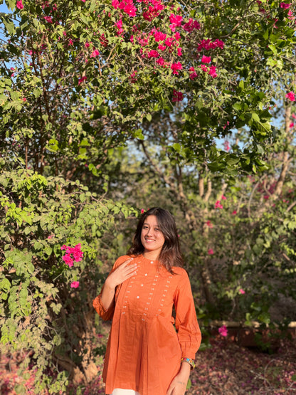LIVAE Rust Handwork Cotton Short Top