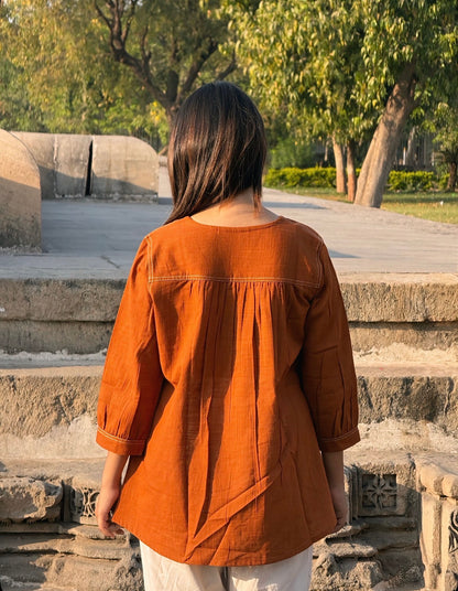 ANORA Rust Hand Detail Cotton Top