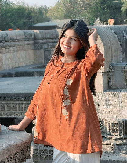 ANORA Rust Hand Detail Cotton Top