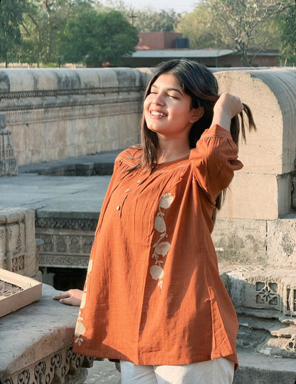 ANORA Rust Hand Detail Cotton Top