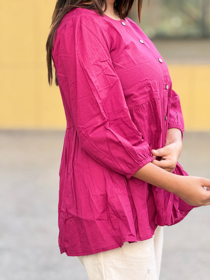AURA Raspberry Solid Cotton Short Top