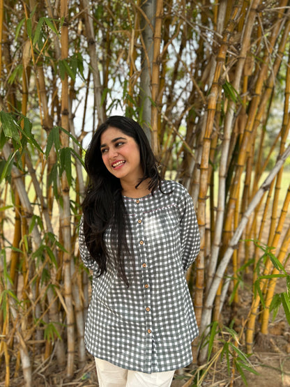 MIRA Slate Grey Checks Top