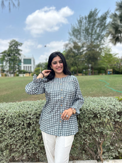 MIRA Slate Grey Checks Top