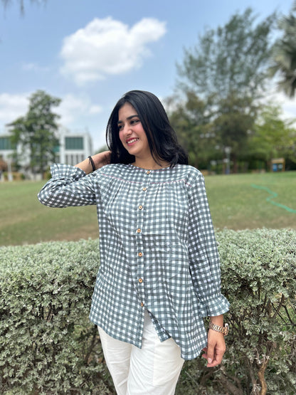 MIRA Slate Grey Checks Top