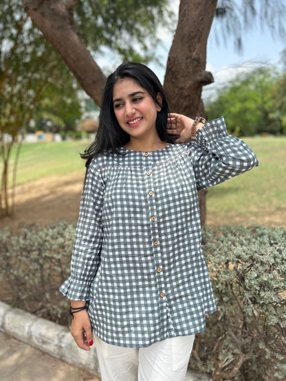 MIRA Slate Grey Checks Top