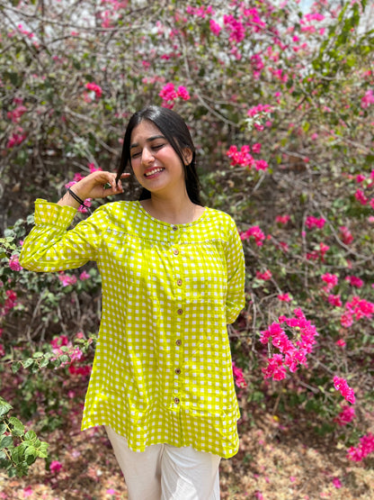 MIRA Lime Green Checks Top