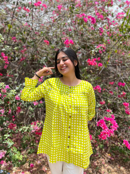 MIRA Lime Green Checks Top
