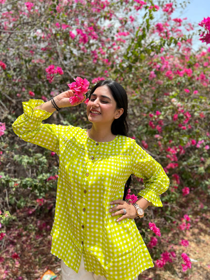 MIRA Lime Green Checks Top