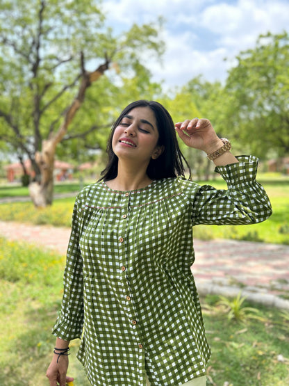 MIRA Garden Green Checks Top