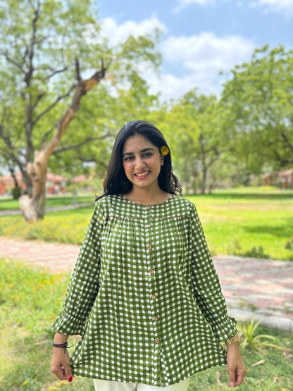 MIRA Garden Green Checks Top