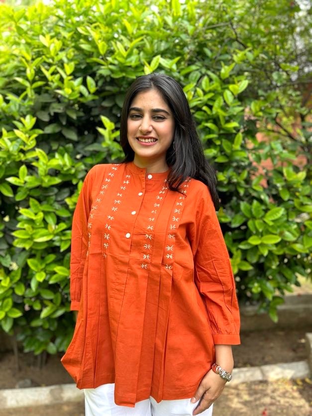 LIVAE Rust Handwork Cotton Short Top