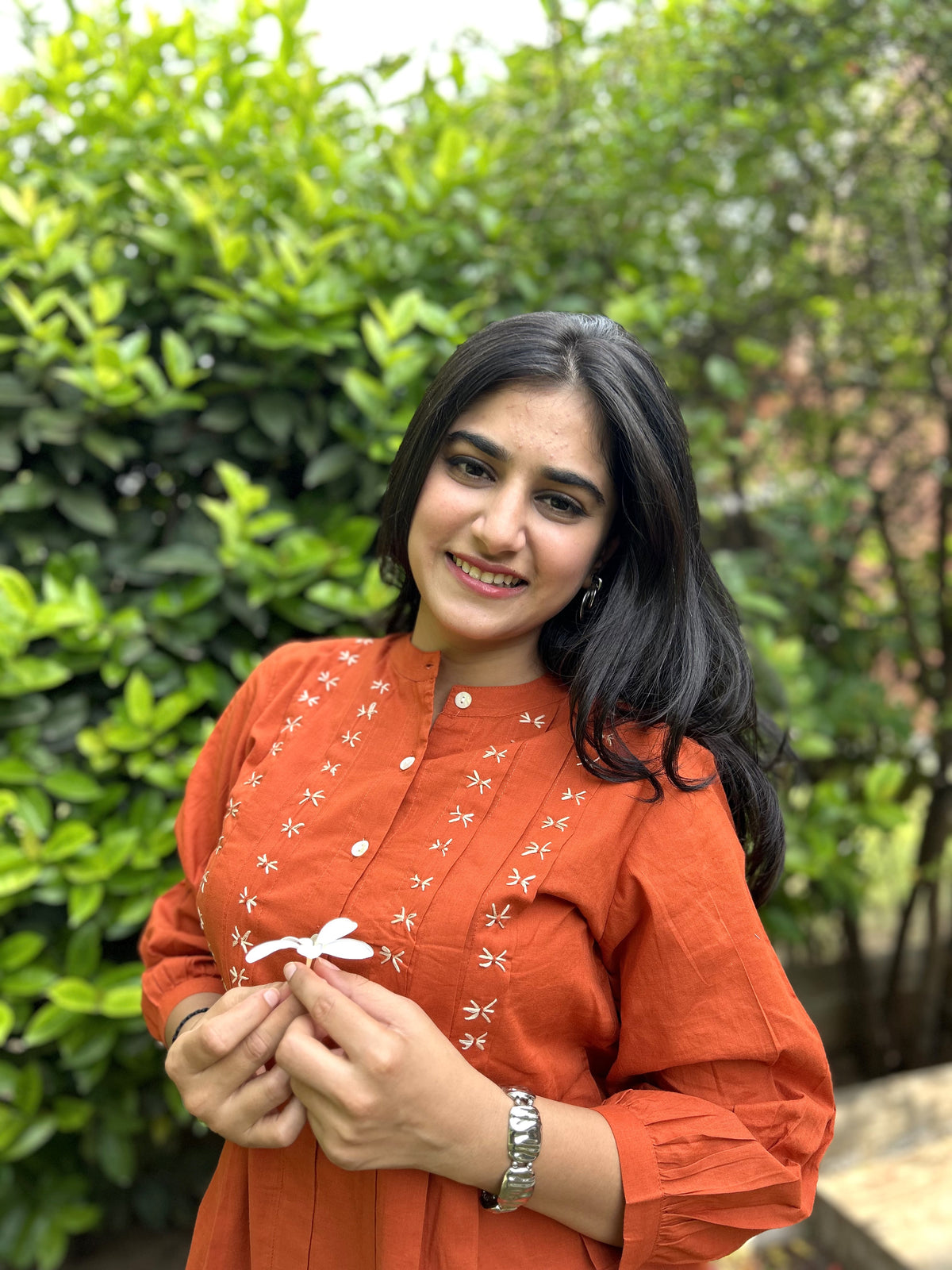 LIVAE Rust Handwork Cotton Short Top