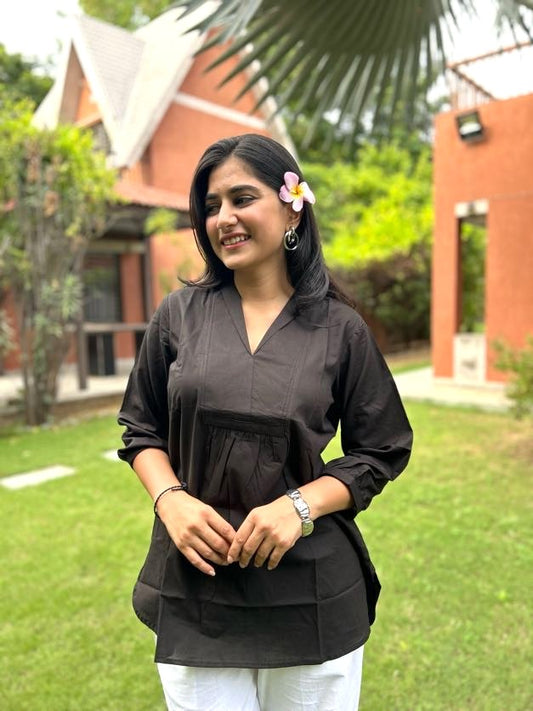AIRA Black V-Neck Cotton Short Top