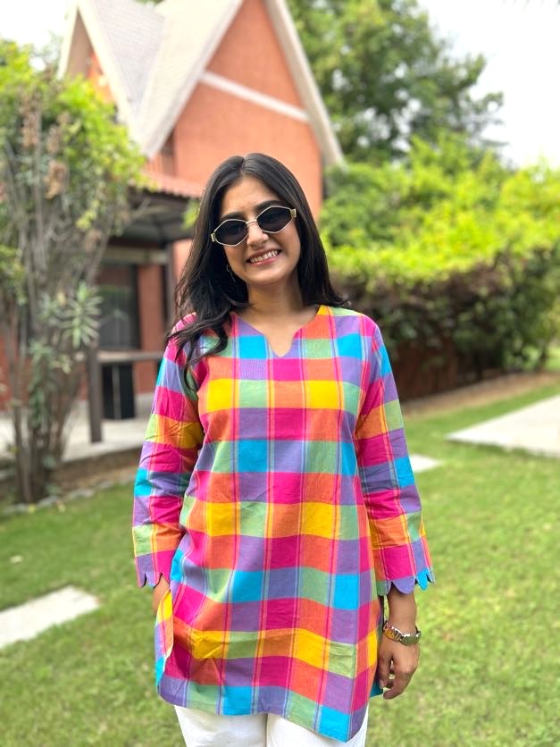 RUHI Rainbow Checks South Cotton Top