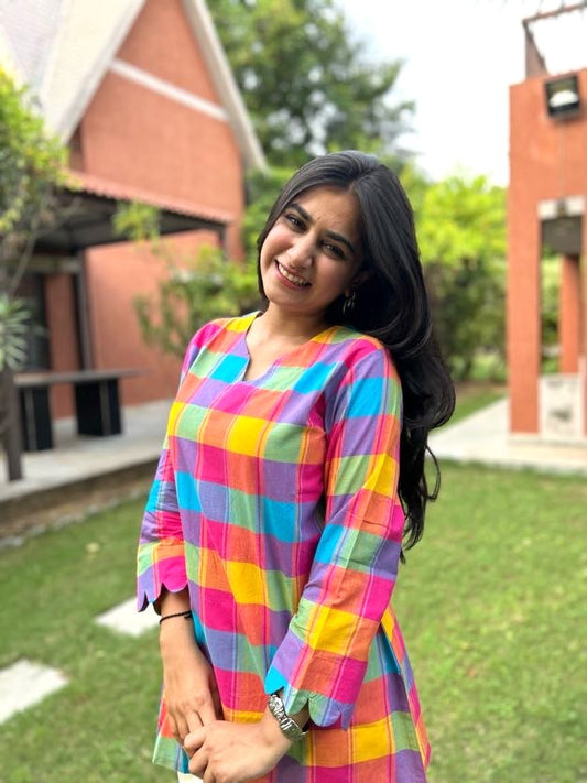 RUHI Rainbow Checks South Cotton Top