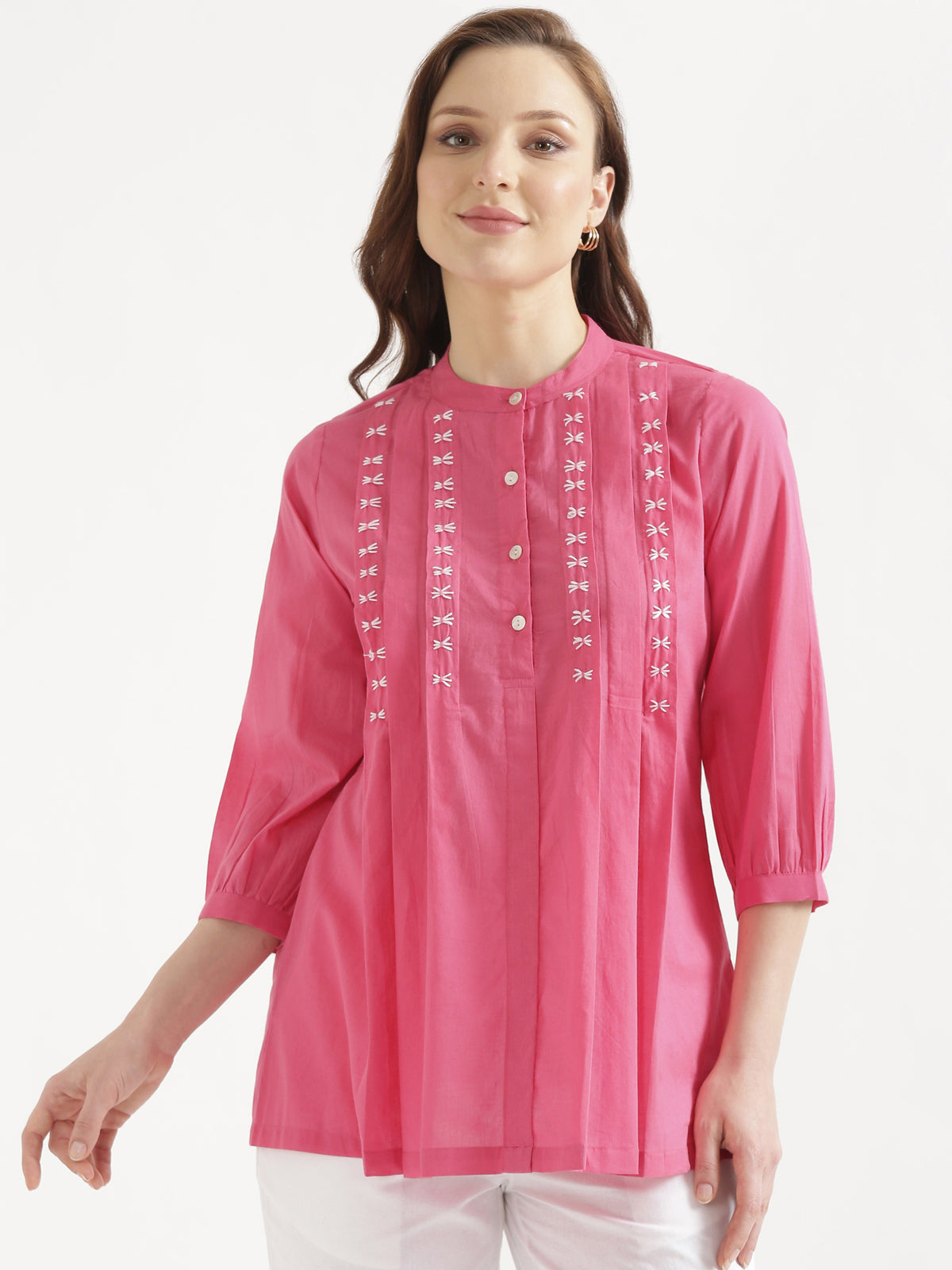 LIVAE Baby Pink Handwork Cotton Short Top