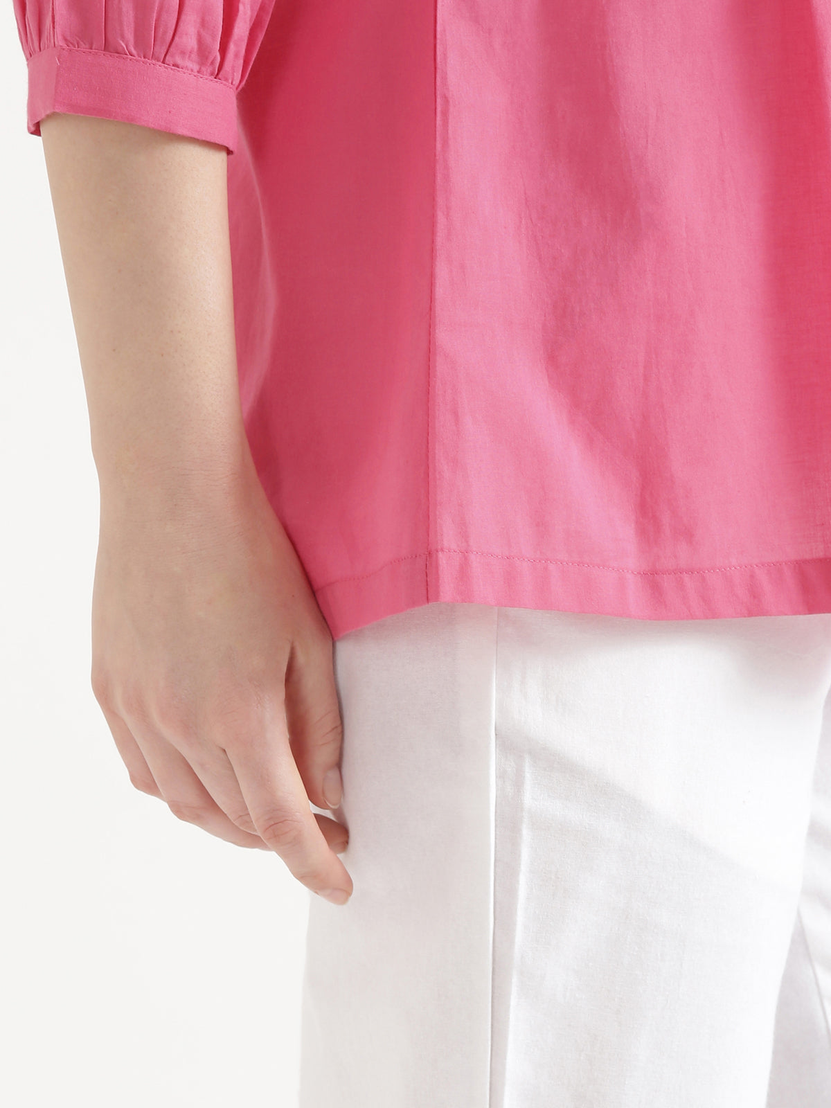 LIVAE Baby Pink Handwork Cotton Short Top