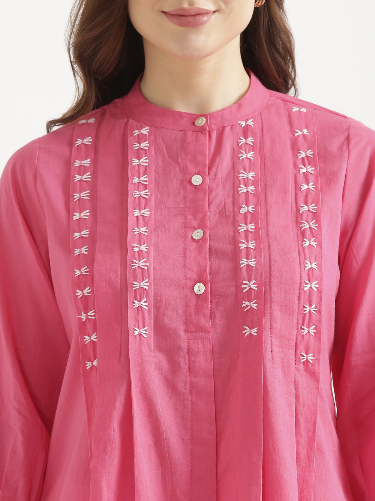 LIVAE Baby Pink Handwork Cotton Short Top