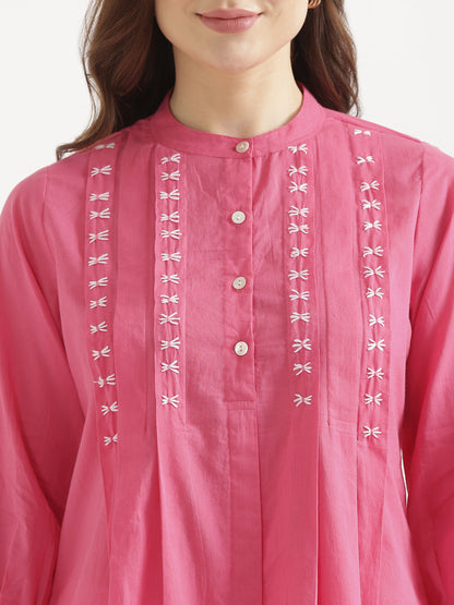LIVAE Baby Pink Handwork Cotton Short Top