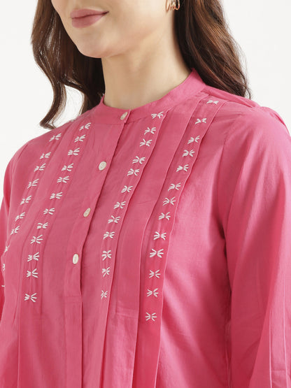 LIVAE Baby Pink Handwork Cotton Short Top