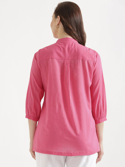 LIVAE Baby Pink Handwork Cotton Short Top