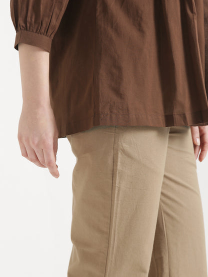 LIVAE Coffee Brown Handwork Cotton Short Top