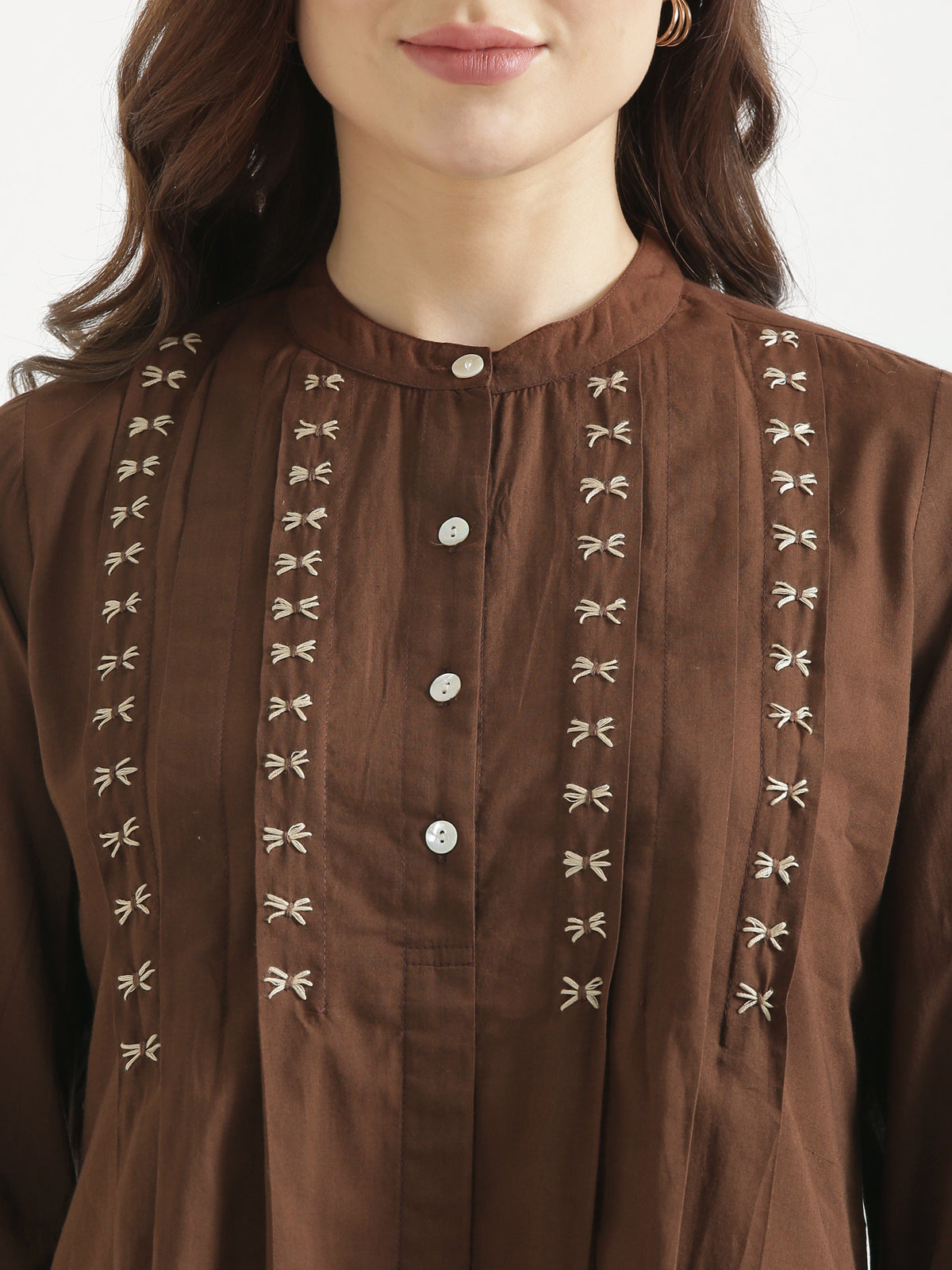 LIVAE Coffee Brown Handwork Cotton Short Top