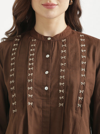 LIVAE Coffee Brown Handwork Cotton Short Top